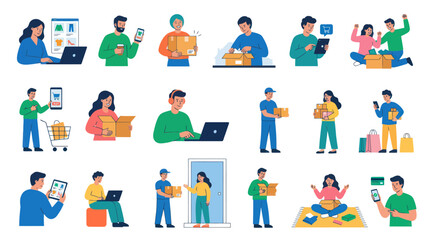 Fototapeta premium Flat Style Vector Icons: Online Shopping, Delivery, E-commerce, People