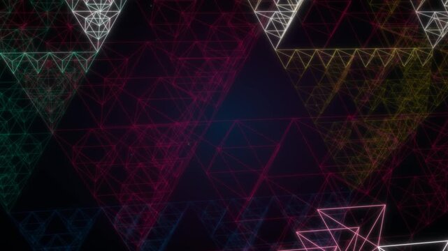 Abstract geometric triangle pattern background, dynamic digital network connection, futuristic technology concept, vibrant colorful lines, modern data visualization