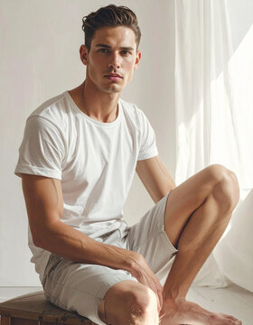 Man posing against white background