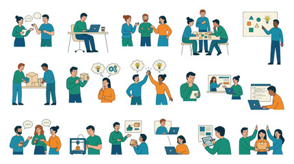 Fototapeta premium Flat Design Vector Icons of Diverse People Collaborating in Technology Business