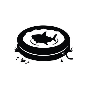Lost shark swimming in pool silhouette icon vector flat design.