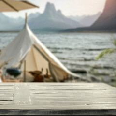 Beach tent on sandy shore with copy space – tropical summer relaxation concept © magdal3na