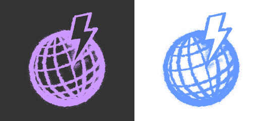Globe planet sphere shape drawn with spray paint texture. Creative street art graphic element template with isolated world map geography network outline layout on plain background clip art. © dirtyfellas