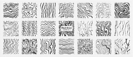 Fototapeta premium Collection of abstract wavy line patterns, set of hand drawn textures with flowing curves and ripples