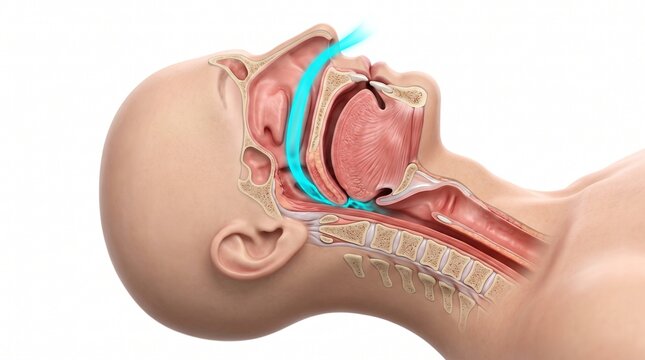 3D Anatomical Diagram of Airway Collapse in Obstructive Sleep Apnea