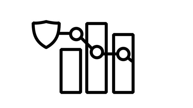 Protected Financial Analytics Icon. Animated icon illustrating business bar graphs shielded by a security guard symbol representing protected financial analytics information.