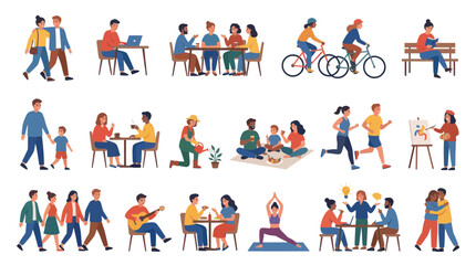 Fototapeta premium Flat Style People Illustrations - Diverse Activities and Relationships
