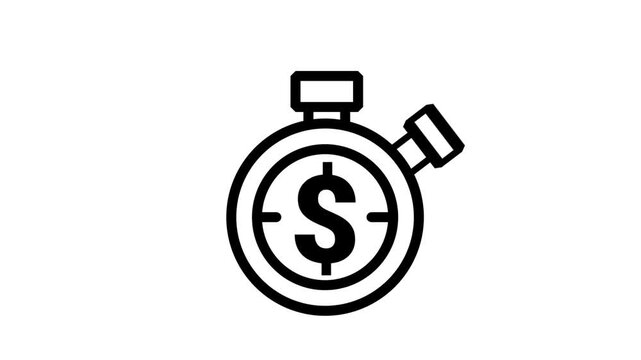 Financial Time Management Icon. Animated icon of a fast stopwatch with a dollar symbol inside representing financial productivity and time management.