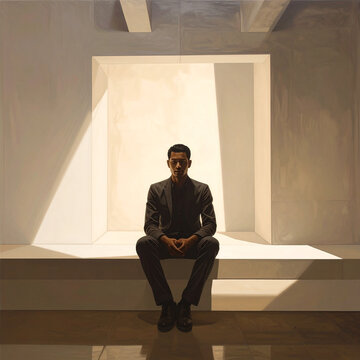 Man sitting architectural setting