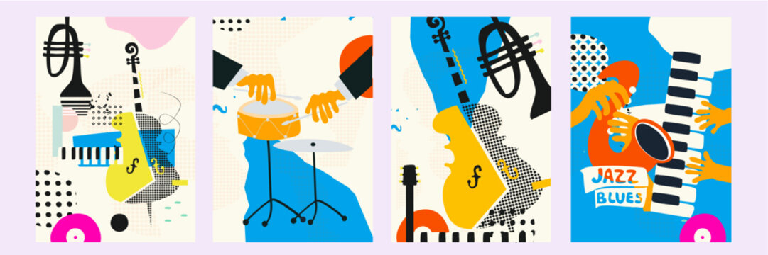 Abstract Music Background, vector illustration. Collage with musical instruments