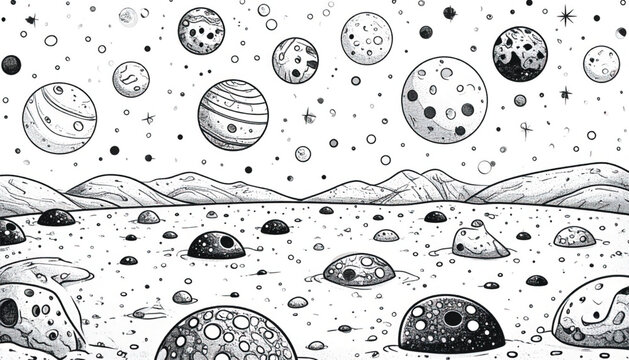Abstract Alien Landscape Line Art Drawing