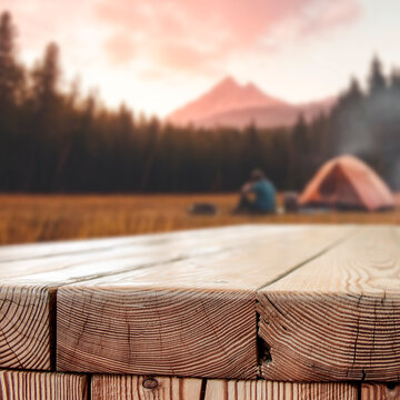 Lake camping with mountain view and copy space &ndash; outdoor summer adventure concept
