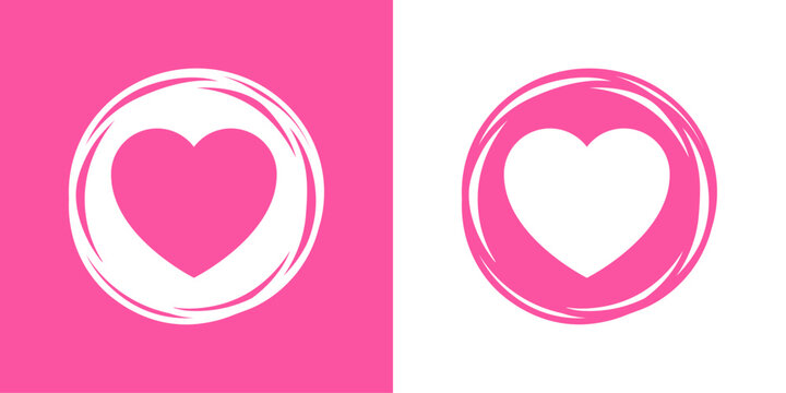 Logo con dibujo sencillo de la silueta de un coraz&oacute;n en un c&iacute;rculo con l&iacute;neas en el borde, en rosa y blanco