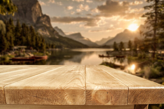 Lake camping with mountain view and copy space &ndash; outdoor summer adventure concept