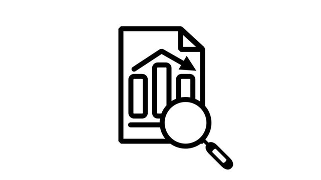 Financial Audit Report Icon. Animated icon showing a business document with a growth chart and magnifying glass for financial auditing and research.