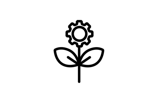 Industrial Eco Growth Icon. Animated icon showing a growing plant with a gear flower representing sustainable industrial development and green economy.