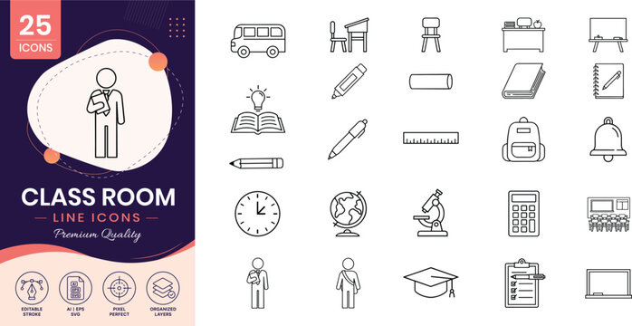 Set of classroom icons and objects