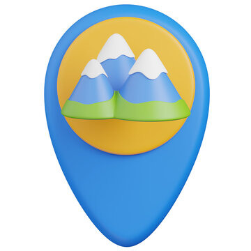 3D render Map Pin with Mountain Scene for hicking  ,Mountain location Isolated icon
