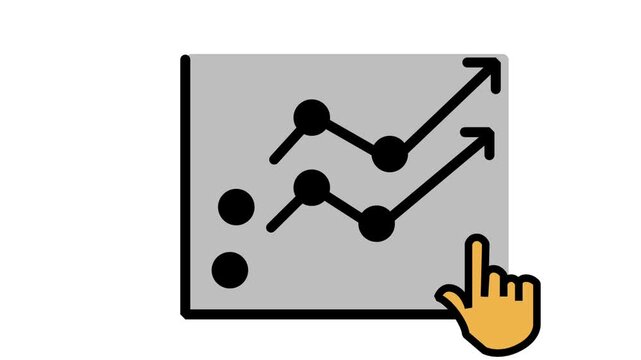 Market Trend Analysis Icon. Animated icon featuring a chart board with rising trend lines and a hand pointing toward successful business growth.