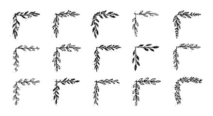 Set of hand drawn floral corner borders, decorative elements for wedding invitations, greeting cards, and scrapbooking projects © Rehena
