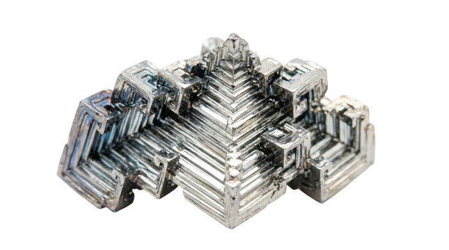 Shiny bismuth crystal mineral specimen isolated on transparent background