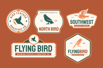 Obraz premium Vintage Bird and Nature Badge Collection. Retro Avian Wildlife Emblem Set with Flying Bird, North Bird, Southwest, and Coffee Roastery Logos.