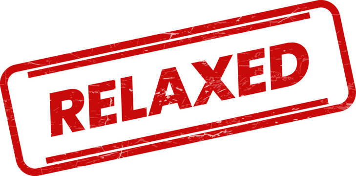 A distressed red rubber stamp impression prominently displaying the word RELAXED to convey calmness and leisure