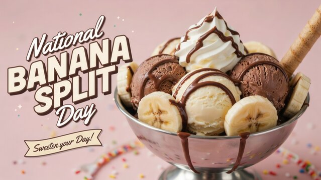 National Banana Split Day celebration with a delicious ice cream sundae and banana slices