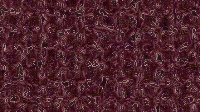 Abstract circuit board design featuring intricate maze-like patterns and geometric shapes in shades of burgundy and light beige