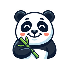 Cute cartoon panda happily eating bamboo. © sari