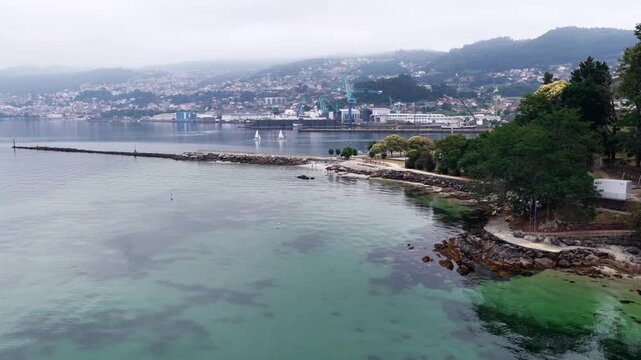 Aerial View of the Real Club N&aacute;utico Marina Slips and Floating Pontoons in the R&iacute;a de Vigo Estuary