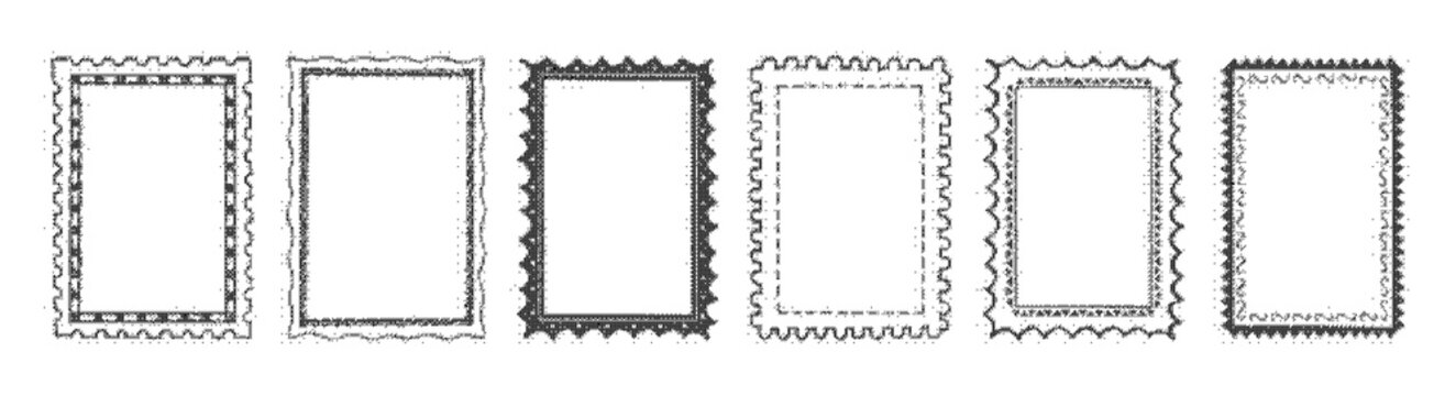 Collection of rectangular decorative frames with various ornate borders, vintage style stamp edges and ornamental frames for design projects