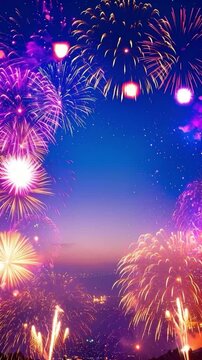 Animaci&oacute;n Vertical de Fuegos Artificiales para Carnaval | Cielo Nocturno Festivo