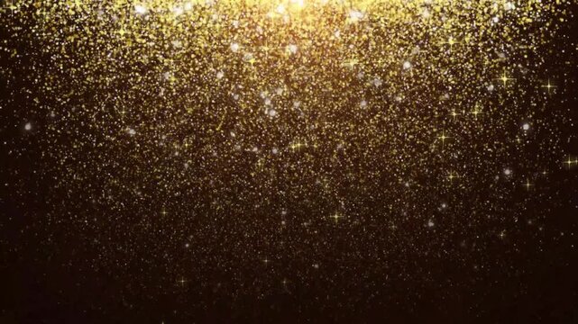Golden dust particles falling slowly with sparkling traits, starlight dust line, light flare, holiday happy new year and valentine day love, relationship concept, 4k loop