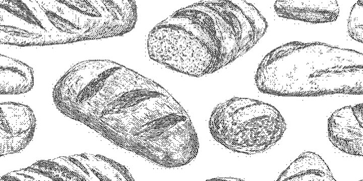 Seamless pattern of various handdrawn bread loaves