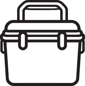 A simple line art illustration of a classic cooler box, a portable insulated container designed for keeping food and drinks cold.