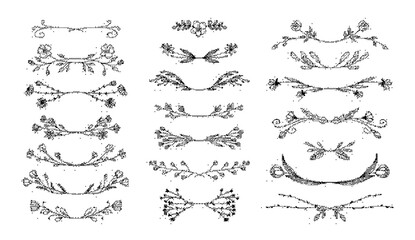 Set of hand drawn floral dividers, decorative borders, flourishes, and laurels for wedding invitations, greeting cards, and scrapbooking © Rehena