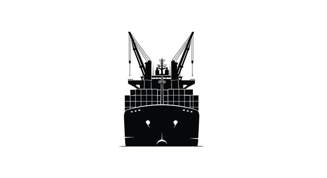 Cargo ship front view black silhouette vessel