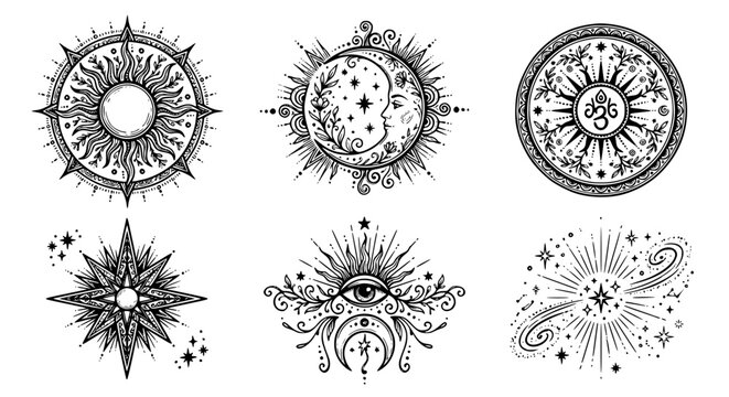  celestial illustrations, spiritual line art, moon illustrations, sun illustrations, spiritual symbols, nature spiritual, line art spiritual, moon phases, spiritual drawings, nature symbols
