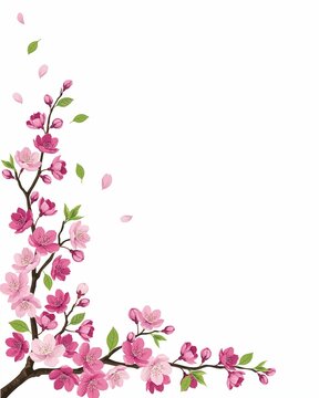 Pink cherry blossom branch isolated on transparent background