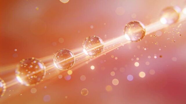 Shifting camera light sweeping glass orbs sliding on streaks CGI bokeh gold glitter showing flecks