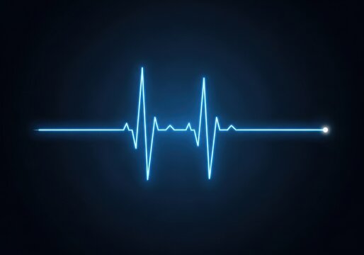 Blue heartbeat ecg line on dark background isolated on white background