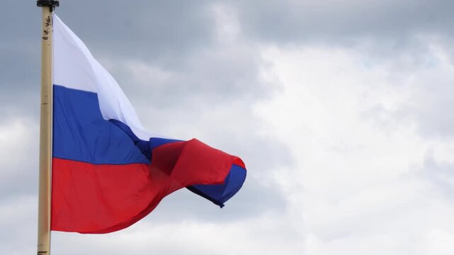 Saint Petersburg, Russia - July 12, 2026: The national flag of the Russian Federation flutters in the wind.