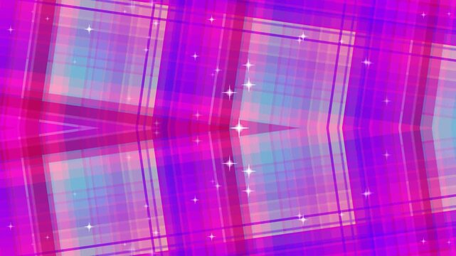 Plaid pattern design with geometric shapes in pink and purple hues creating a vibrant backdrop with soft glow and symmetrical effect
