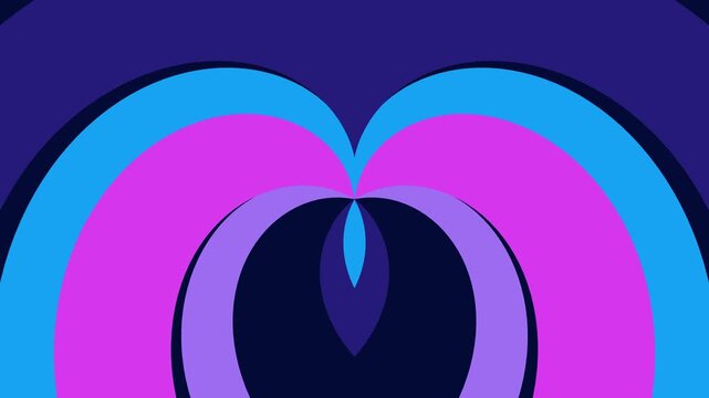 Retro concentric arches creating abstract floral pattern in vibrant blue purple and magenta; vintage flower in bold graphic style
