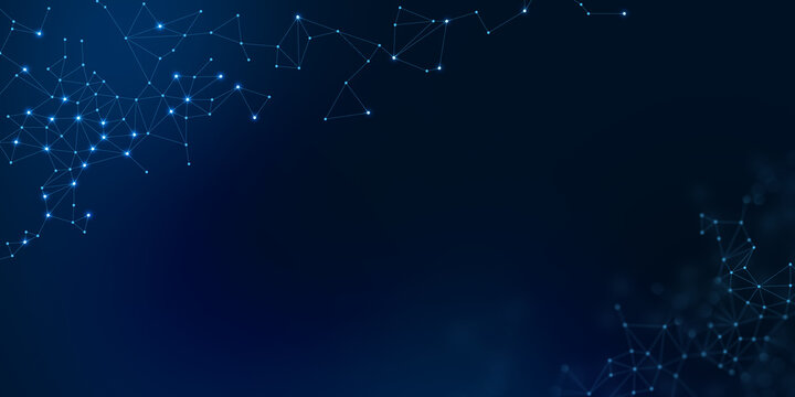 Abstract Blue Digital Network Connection Background with Glowing Nodes Lines and Technology Copy Space