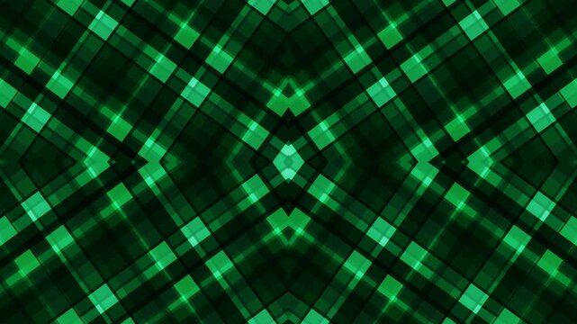Symmetrical geometric kaleidoscope pattern with crossing lines in shades of green creating a mesmerizing abstract design