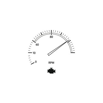 Minimalist car tachometer gauge with engine check light icon