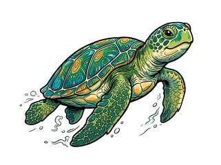 Fototapeta premium A vibrant illustration of a sea turtle swimming gracefully through the water.