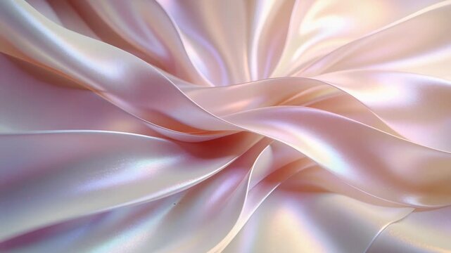 Shifting light pearlescent sheet twisting sliding folds in studio closeup showing moving highlights